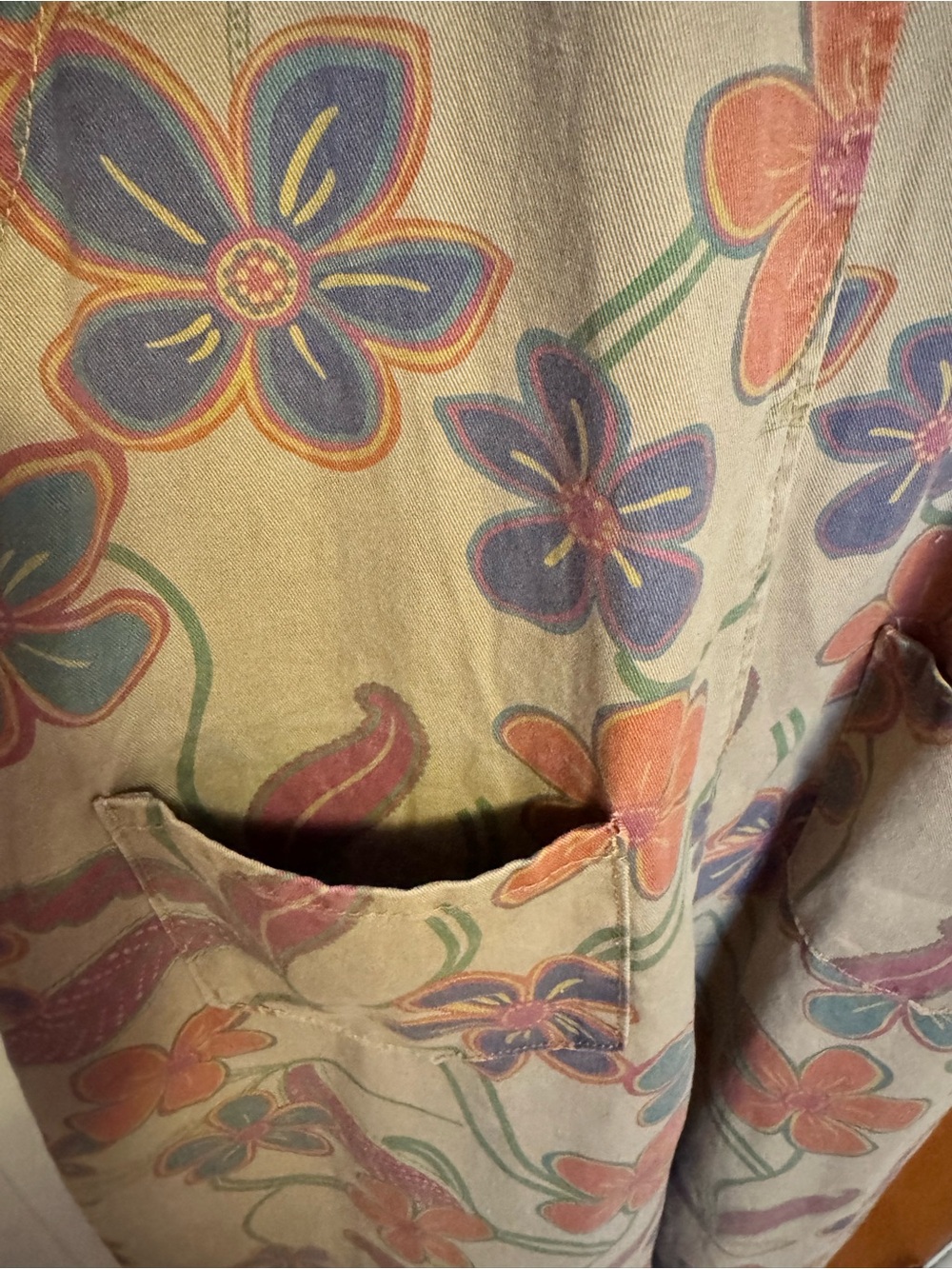 Floral Print Overall in Tan with Multicolor Flowers - Picture 9 of 9